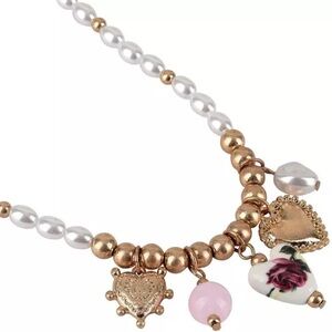 Gold & Pearl Chunky Charm Necklace